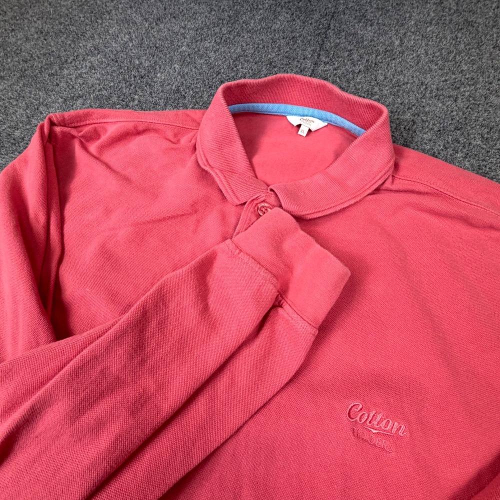 Cotton Traders Mens XL Long Sleeve Polo Shirt Coral Pink Pique Cotton Logo 0433